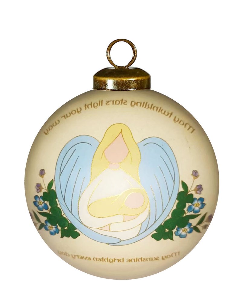 A blessing for Baby Irish Hand Painted Cream Light Blue And Yellow Glass Ball Ornament HomeRoots