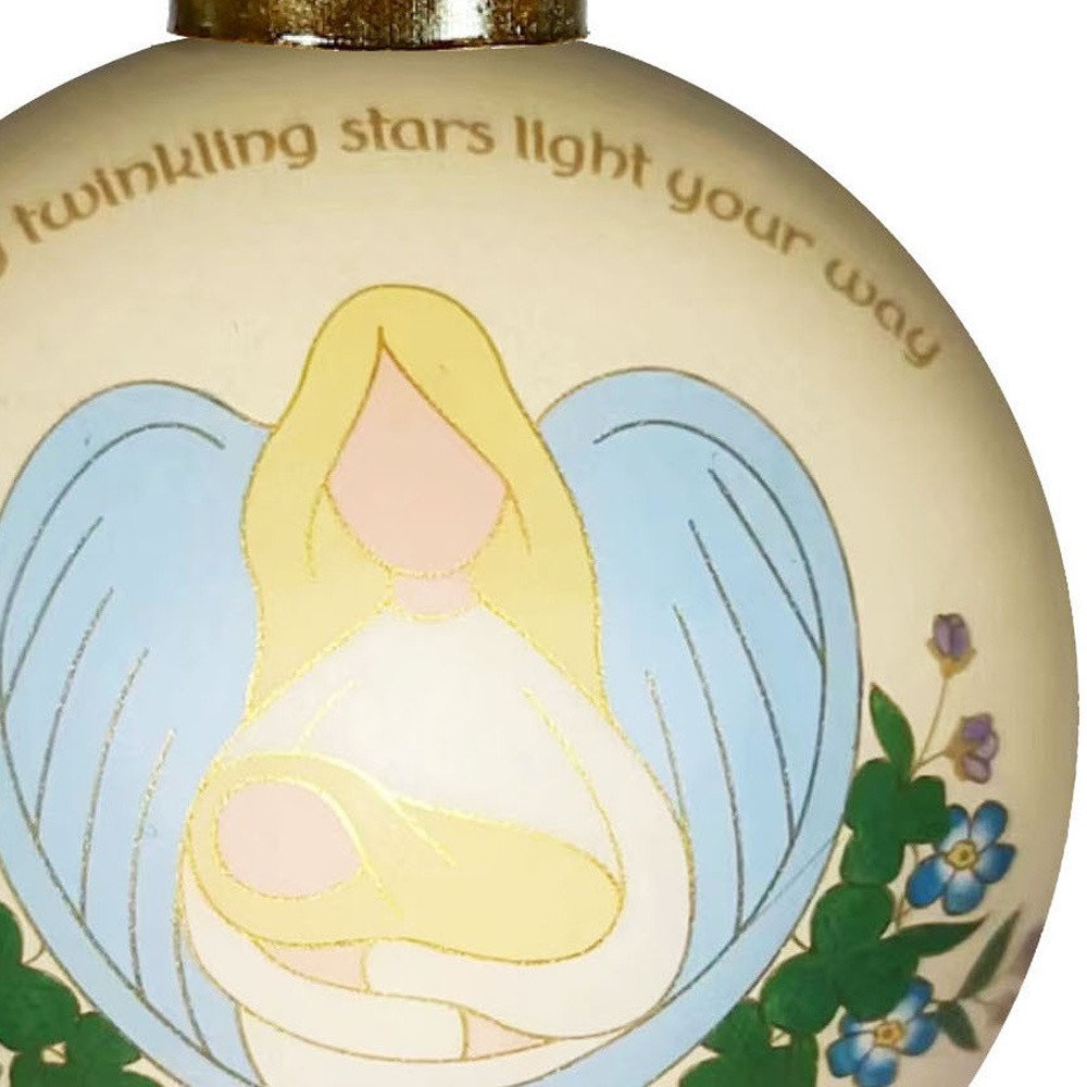 A blessing for Baby Irish Hand Painted Cream Light Blue And Yellow Glass Ball Ornament HomeRoots