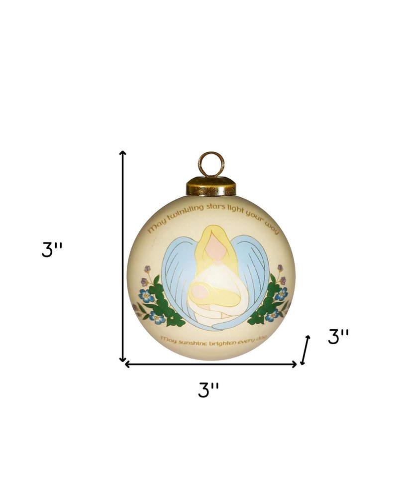 A blessing for Baby Irish Hand Painted Cream Light Blue And Yellow Glass Ball Ornament HomeRoots