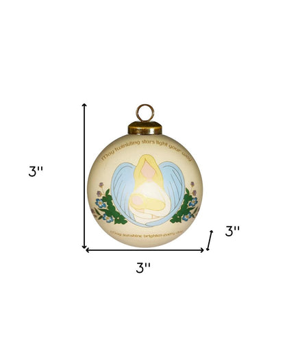 A blessing for Baby Irish Hand Painted Cream Light Blue And Yellow Glass Ball Ornament HomeRoots