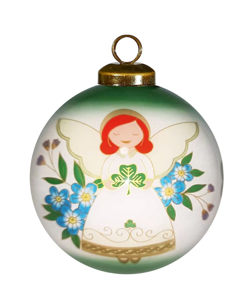 Angel Blessings Irish Hand Painted Green White And Red Glass Ball Ornament HomeRoots