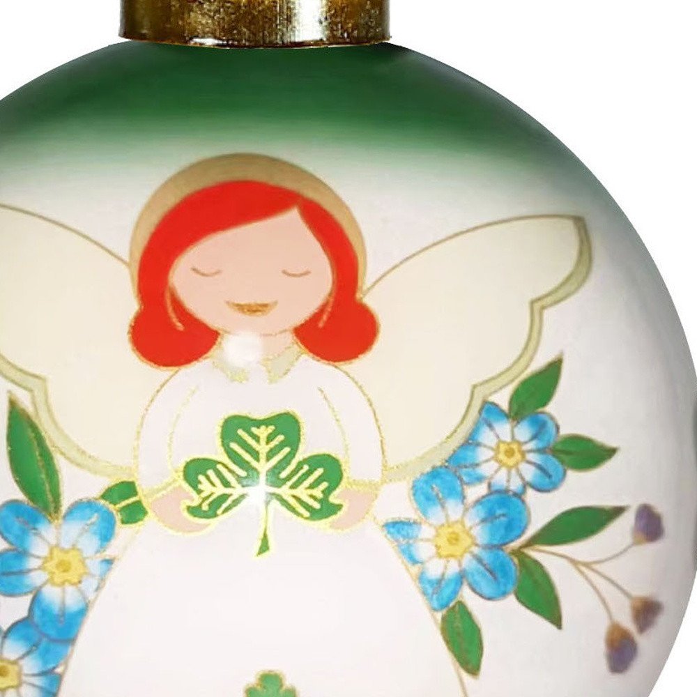 Angel Blessings Irish Hand Painted Green White And Red Glass Ball Ornament HomeRoots