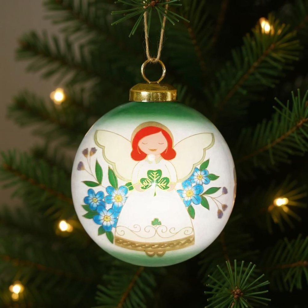 Angel Blessings Irish Hand Painted Green White And Red Glass Ball Ornament HomeRoots