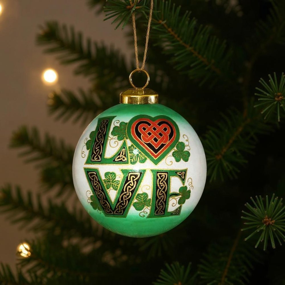 Love Irish Hand Painted Green White And Red Glass Ball Ornament HomeRoots