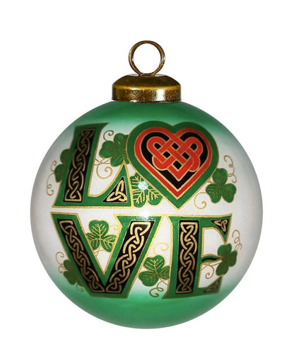 Love Irish Hand Painted Green White And Red Glass Ball Ornament HomeRoots