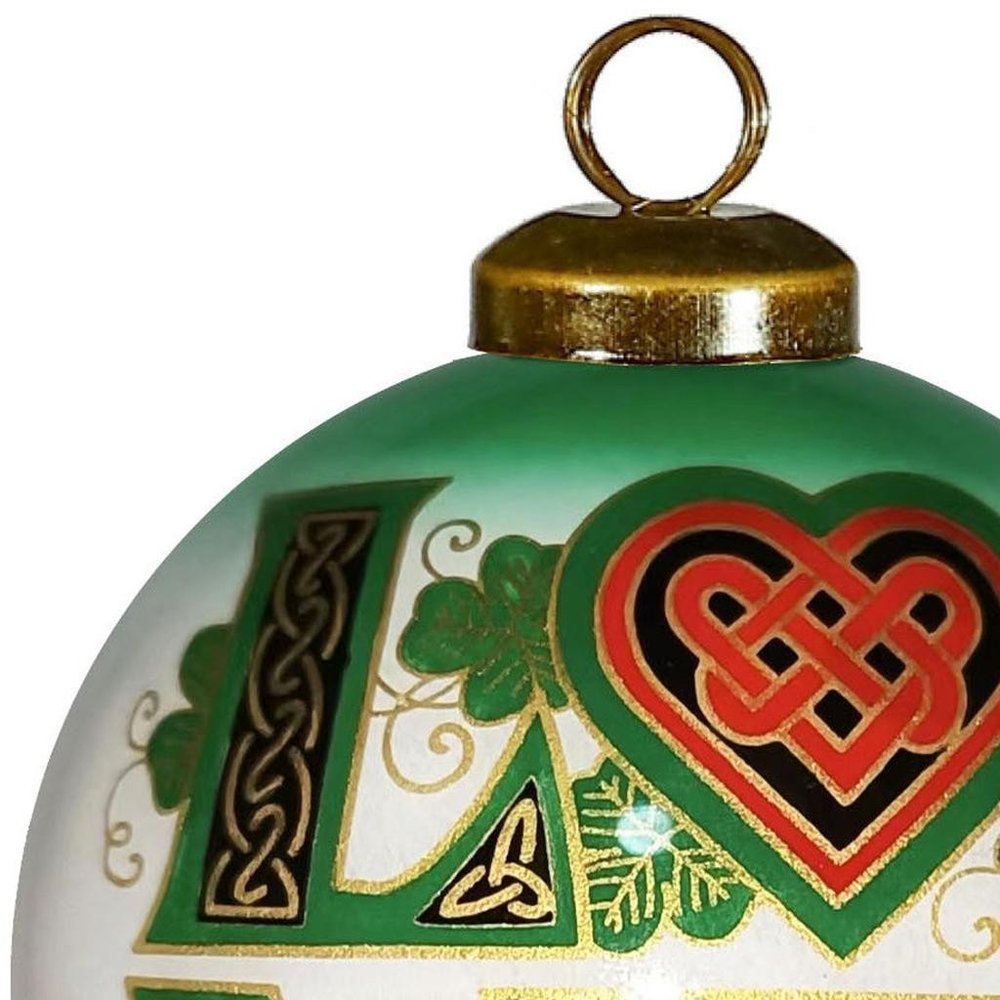 Love Irish Hand Painted Green White And Red Glass Ball Ornament HomeRoots