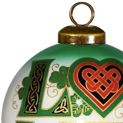 Love Irish Hand Painted Green White And Red Glass Ball Ornament HomeRoots