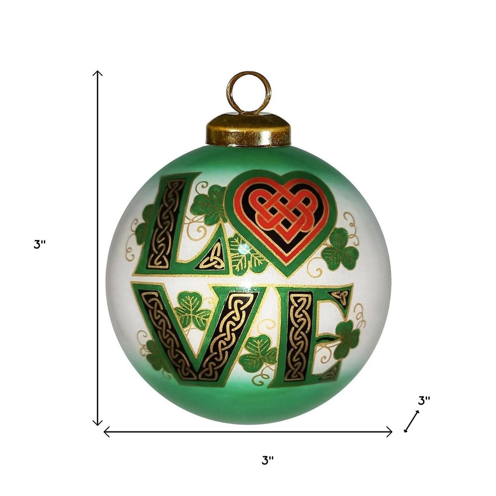 Love Irish Hand Painted Green White And Red Glass Ball Ornament HomeRoots