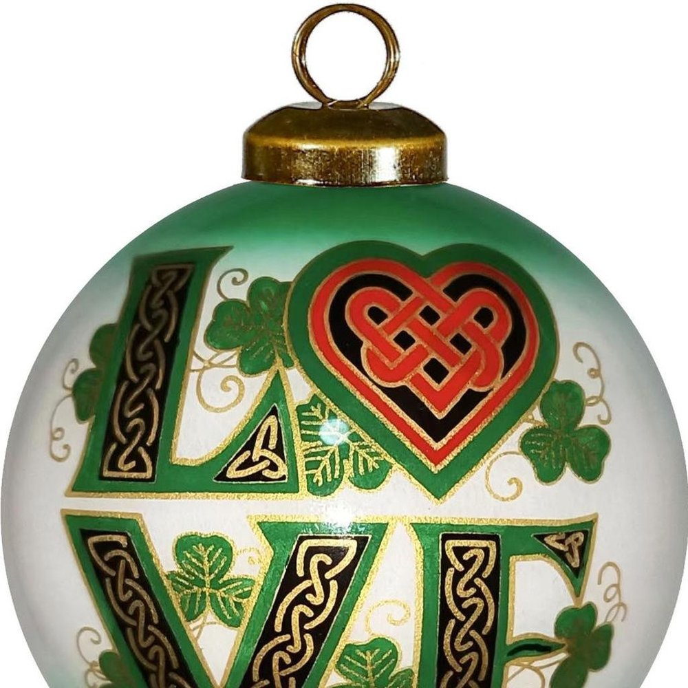 Love Irish Hand Painted Green White And Red Glass Ball Ornament HomeRoots