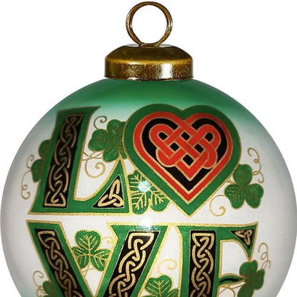 Love Irish Hand Painted Green White And Red Glass Ball Ornament HomeRoots