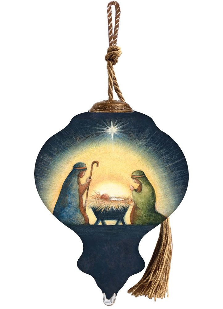 Joy to the World Hand Painted Blue And Brown Glass Finial Ornament HomeRoots