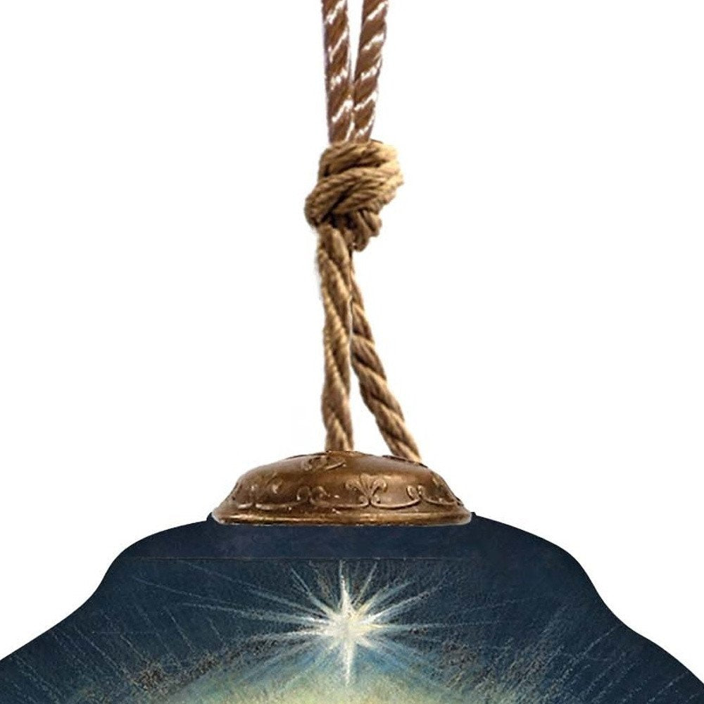 Joy to the World Hand Painted Blue And Brown Glass Finial Ornament HomeRoots