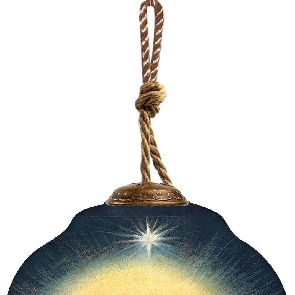 Joy to the World Hand Painted Blue And Brown Glass Finial Ornament HomeRoots