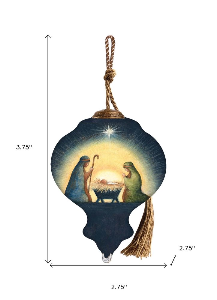 Joy to the World Hand Painted Blue And Brown Glass Finial Ornament HomeRoots