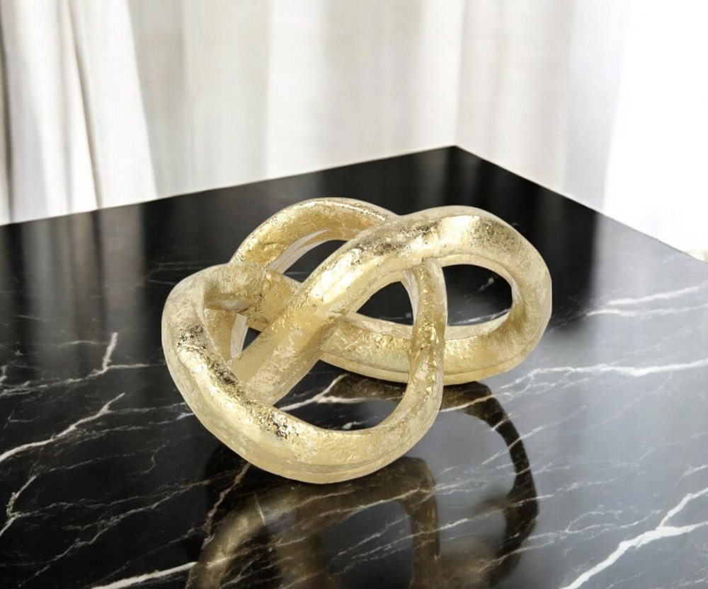 6" Gold Cast Iron Modern Abstract Infinity Knot Tabletop Sculpture HomeRoots