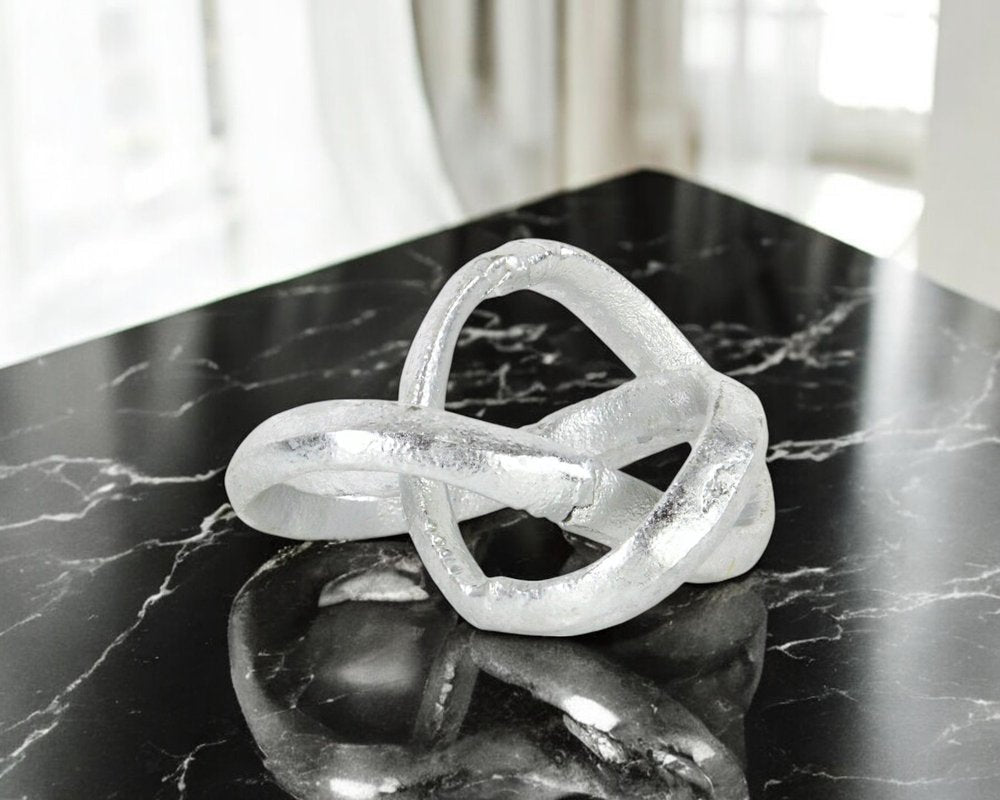 6" Silver Cast Iron Modern Abstract Infinity Knot Tabletop Sculpture HomeRoots