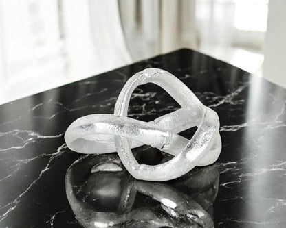 6" Silver Cast Iron Modern Abstract Infinity Knot Tabletop Sculpture HomeRoots