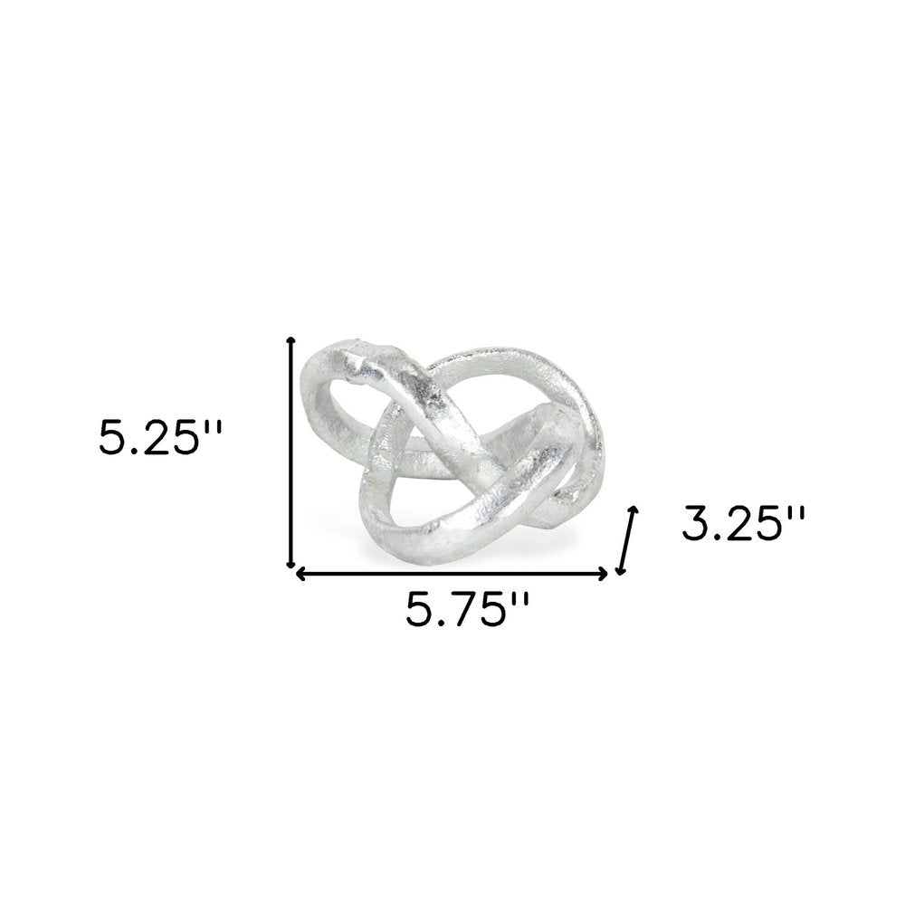 6" Silver Cast Iron Modern Abstract Infinity Knot Tabletop Sculpture HomeRoots