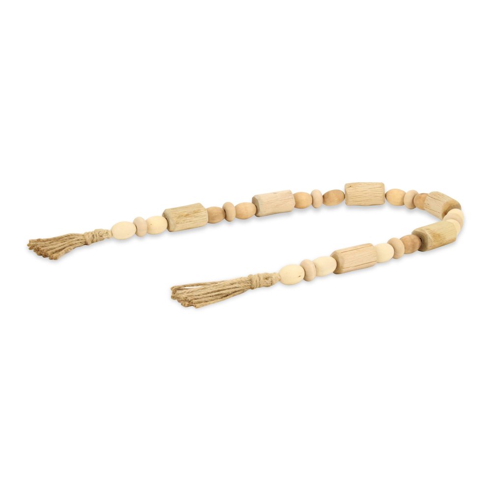 40" Brown Wood Beads And Rope Decorative Tassel HomeRoots