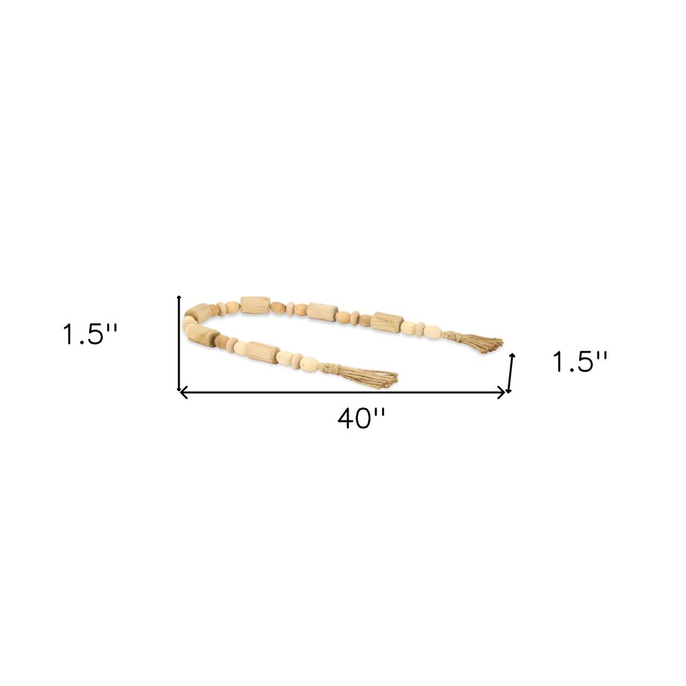 40" Brown Wood Beads And Rope Decorative Tassel HomeRoots