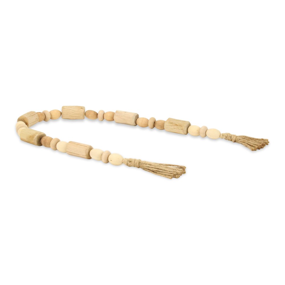 40" Brown Wood Beads And Rope Decorative Tassel HomeRoots