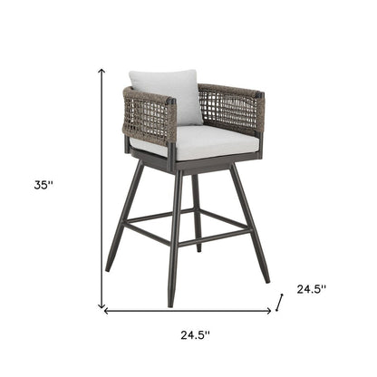 35" Light Gray Metal Swivel Low back Outdoor Counter Height Bar chair with Footrest HomeRoots