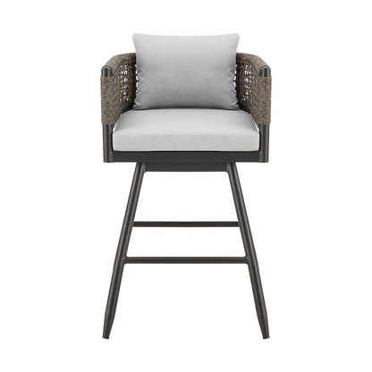 35" Light Gray Metal Swivel Low back Outdoor Counter Height Bar chair with Footrest HomeRoots
