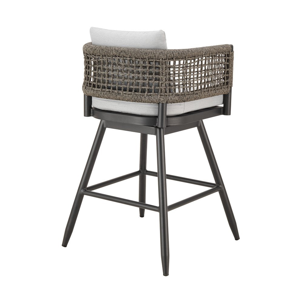 35" Light Gray Metal Swivel Low back Outdoor Counter Height Bar chair with Footrest HomeRoots