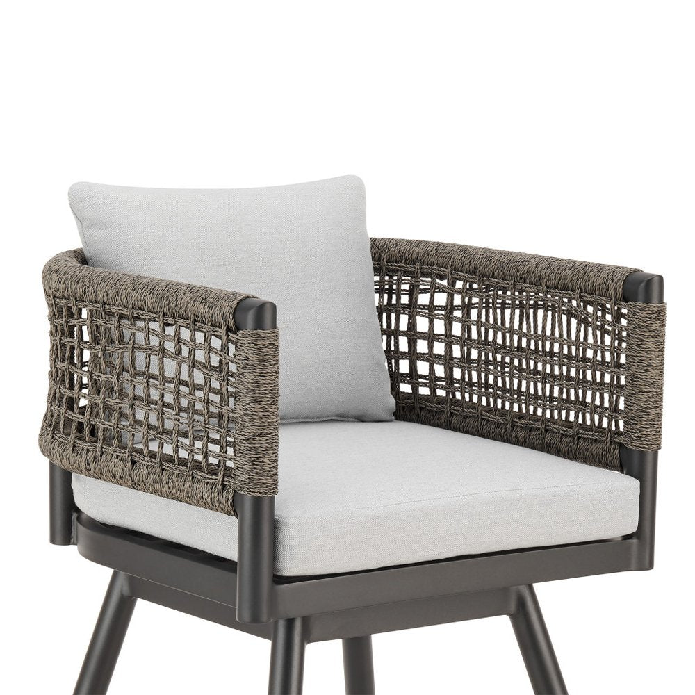 35" Light Gray Metal Swivel Low back Outdoor Counter Height Bar chair with Footrest HomeRoots