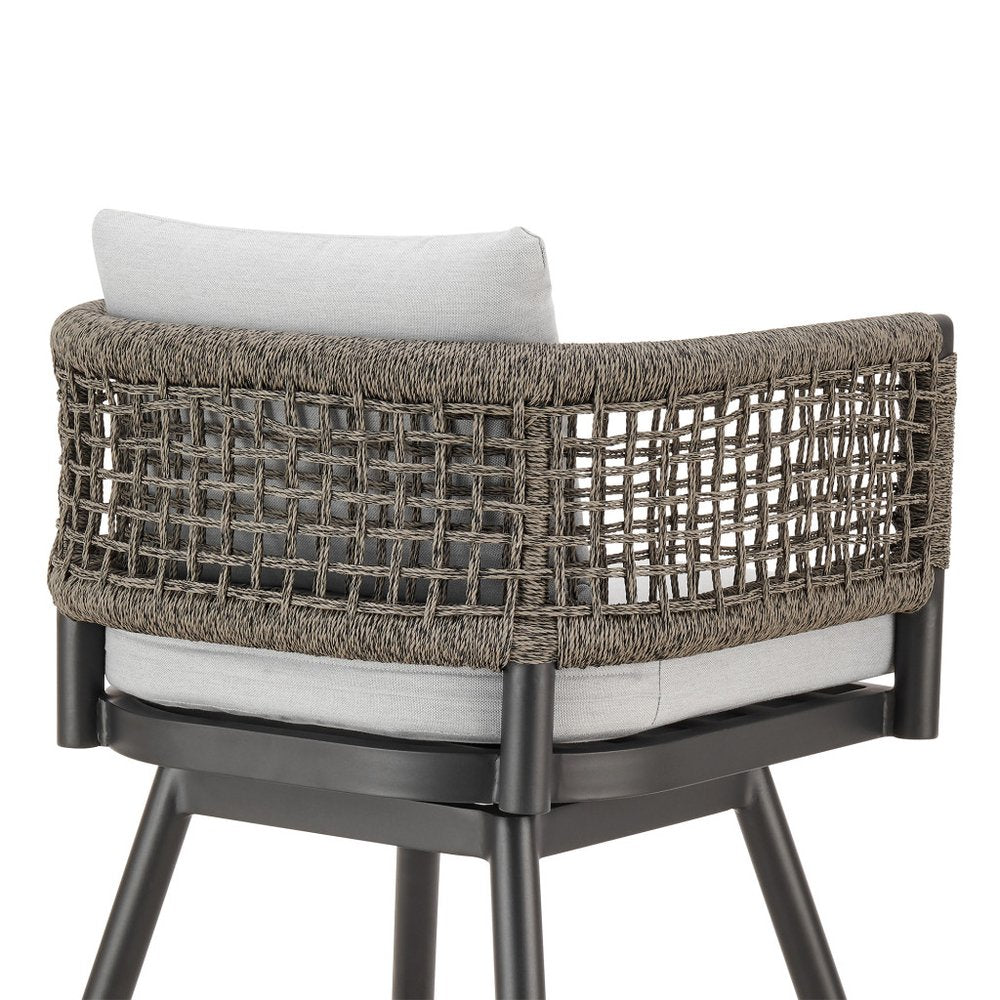 35" Light Gray Metal Swivel Low back Outdoor Counter Height Bar chair with Footrest HomeRoots
