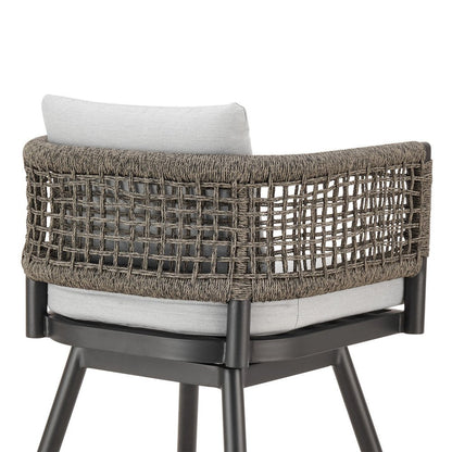 35" Light Gray Metal Swivel Low back Outdoor Counter Height Bar chair with Footrest HomeRoots