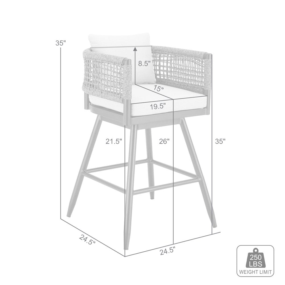 35" Light Gray Metal Swivel Low back Outdoor Counter Height Bar chair with Footrest HomeRoots
