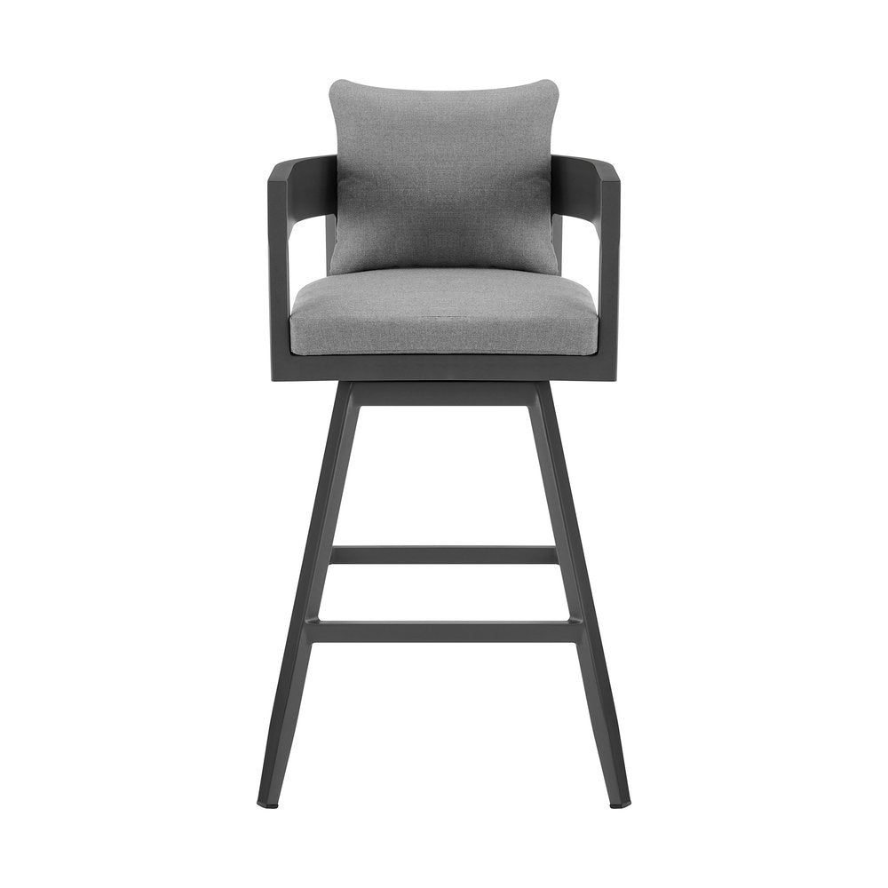 34" Dark Gray Metal Swivel Low back Outdoor Counter Height Bar chair with Footrest HomeRoots