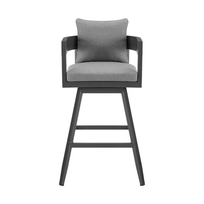 34" Dark Gray Metal Swivel Low back Outdoor Counter Height Bar chair with Footrest HomeRoots