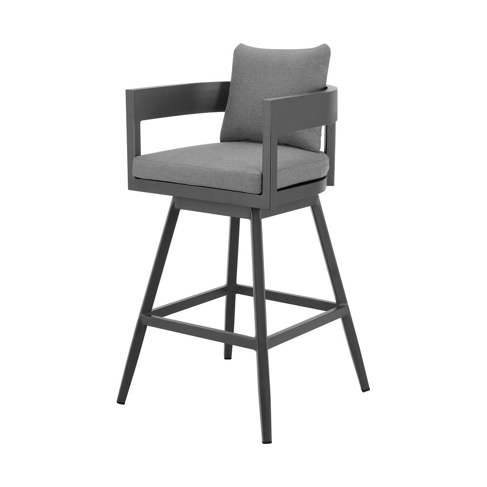 39" Dark Gray Metal Swivel Low back Outdoor Bar Height chair with Footrest — view 9