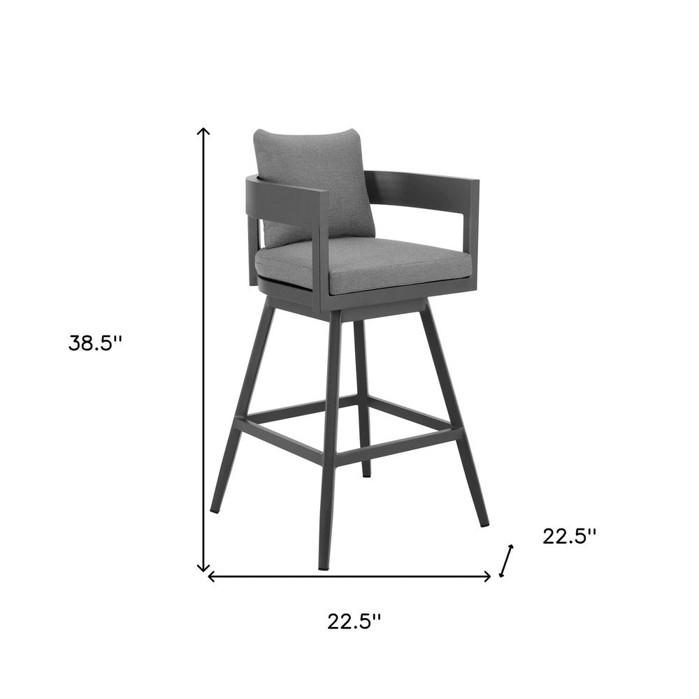 39" Dark Gray Metal Swivel Low back Outdoor Bar Height chair with Footrest — view 11
