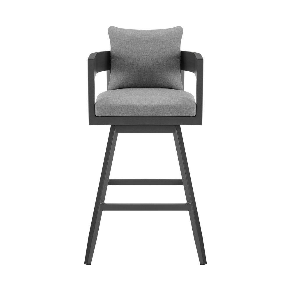 39" Dark Gray Metal Swivel Low back Outdoor Bar Height chair with Footrest HomeRoots