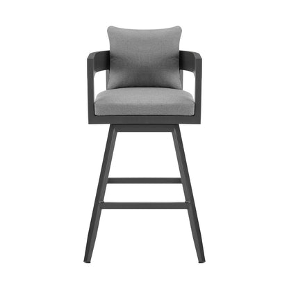 39" Dark Gray Metal Swivel Low back Outdoor Bar Height chair with Footrest HomeRoots
