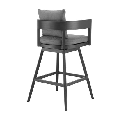 39" Dark Gray Metal Swivel Low back Outdoor Bar Height chair with Footrest HomeRoots