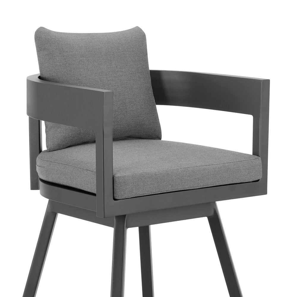 39" Dark Gray Metal Swivel Low back Outdoor Bar Height chair with Footrest HomeRoots