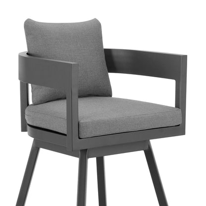 39" Dark Gray Metal Swivel Low back Outdoor Bar Height chair with Footrest HomeRoots