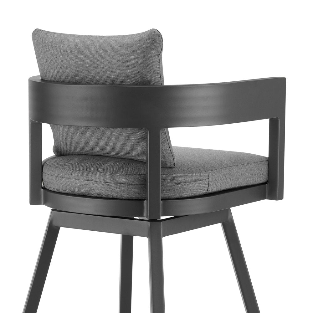 39" Dark Gray Metal Swivel Low back Outdoor Bar Height chair with Footrest — view 6