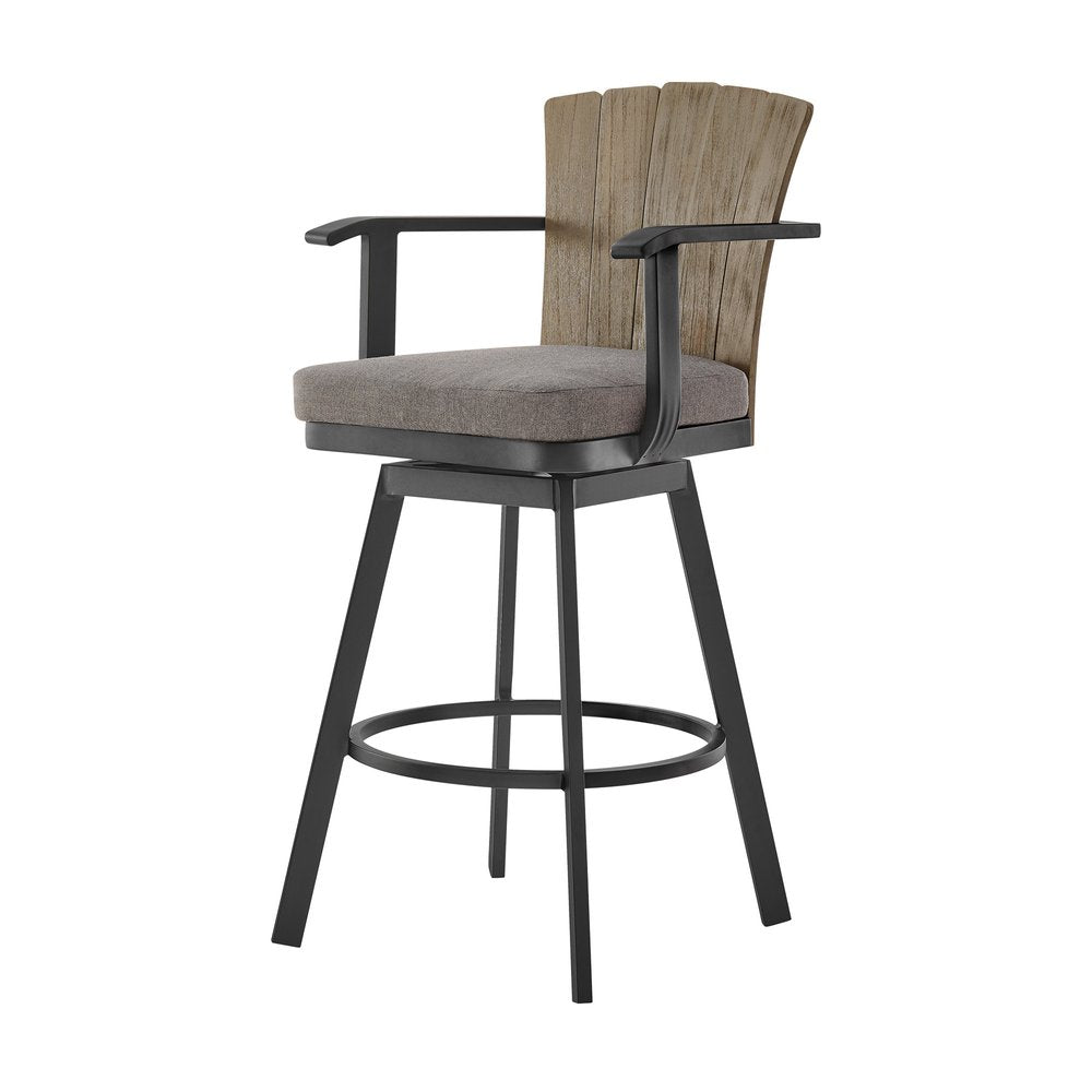 40" Charcoal Metal Swivel Outdoor Counter Height Bar chair with Footrest HomeRoots