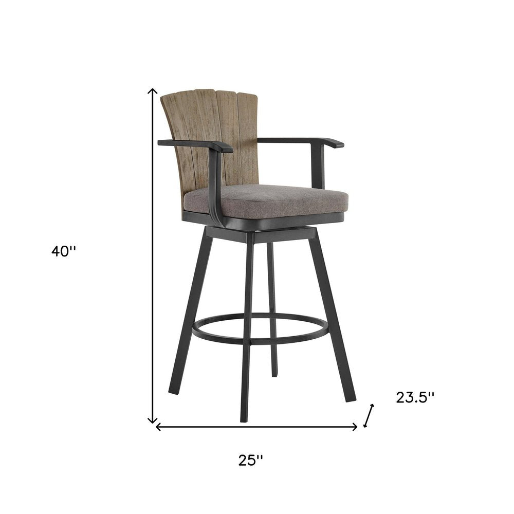 40" Charcoal Metal Swivel Outdoor Counter Height Bar chair with Footrest HomeRoots