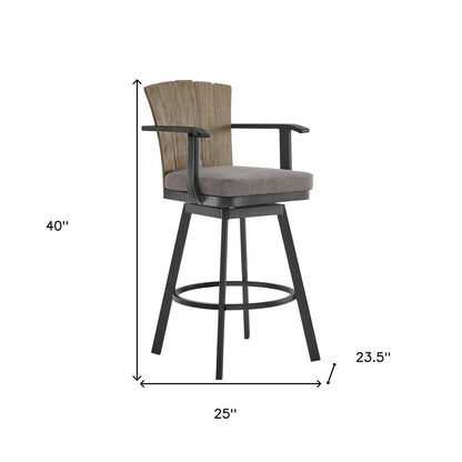 40" Charcoal Metal Swivel Outdoor Counter Height Bar chair with Footrest HomeRoots