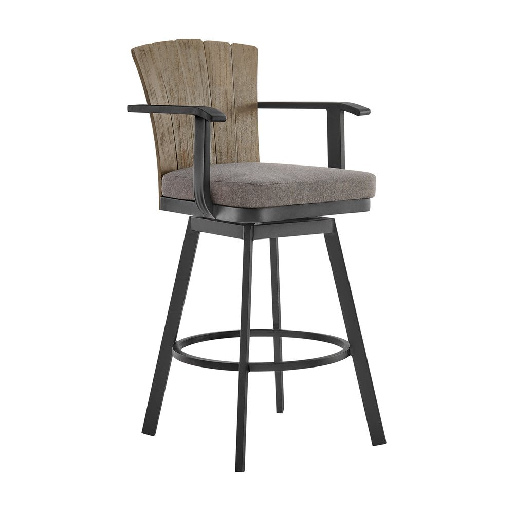 40" Charcoal Metal Swivel Outdoor Counter Height Bar chair with Footrest HomeRoots