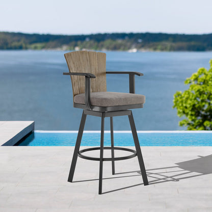 40" Charcoal Metal Swivel Outdoor Counter Height Bar chair with Footrest HomeRoots