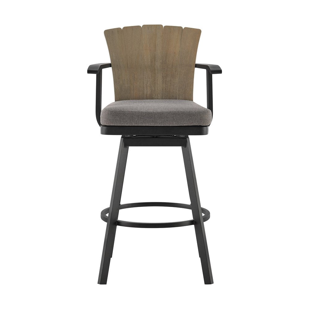 40" Charcoal Metal Swivel Outdoor Counter Height Bar chair with Footrest HomeRoots