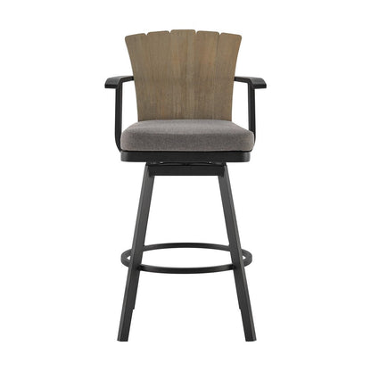 40" Charcoal Metal Swivel Outdoor Counter Height Bar chair with Footrest HomeRoots