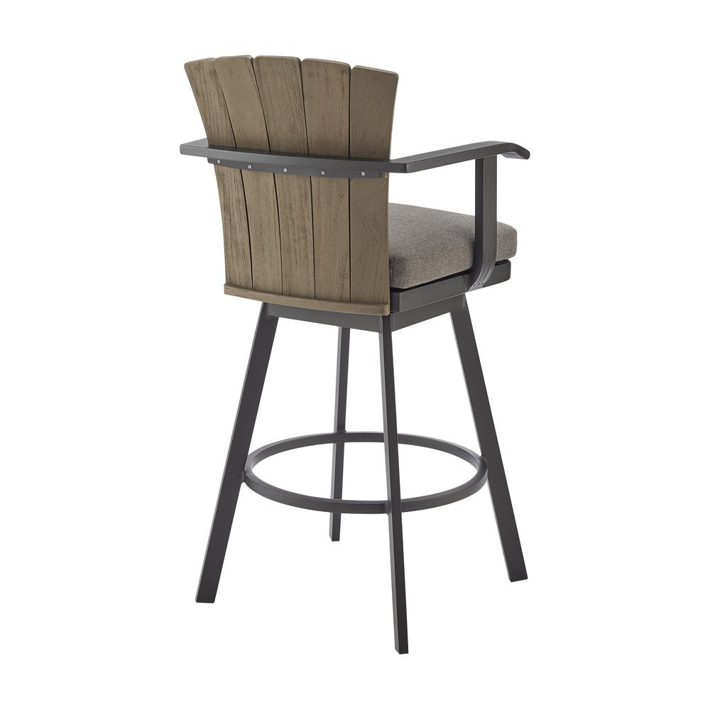 40" Charcoal Metal Swivel Outdoor Counter Height Bar chair with Footrest HomeRoots